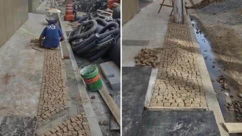 Os trabalhos começaram na calçada do lado direito, sentido Conselheiro Nébias/Washington Luís - Imagem: divulgação prefeitura de Santos