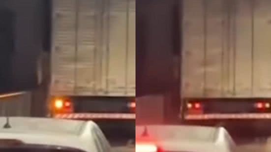 Motoristas criticam imprudência do condutor que ignorou restrições de peso e altura da ponte, gerando bloqueio na passagem - Imagem: Reprodução/ Diário do Litoral